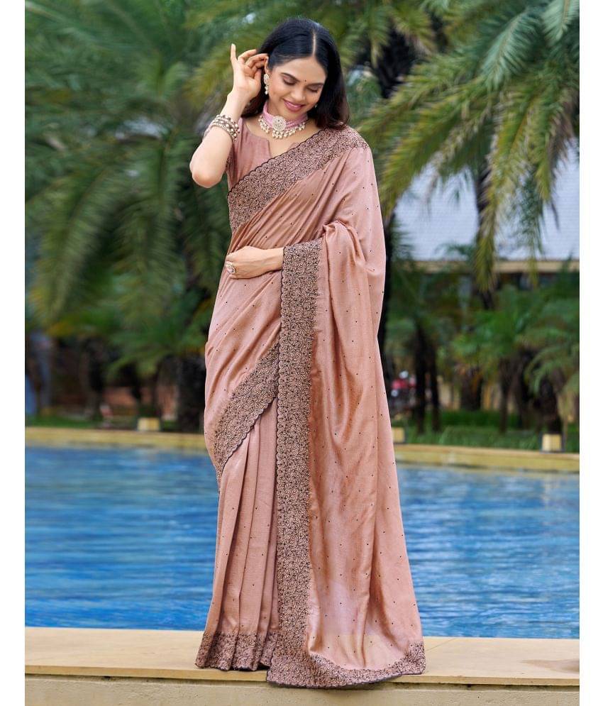     			Satrani Silk Blend Embroidered Saree With Unstitched Blouse Piece ( Rust )