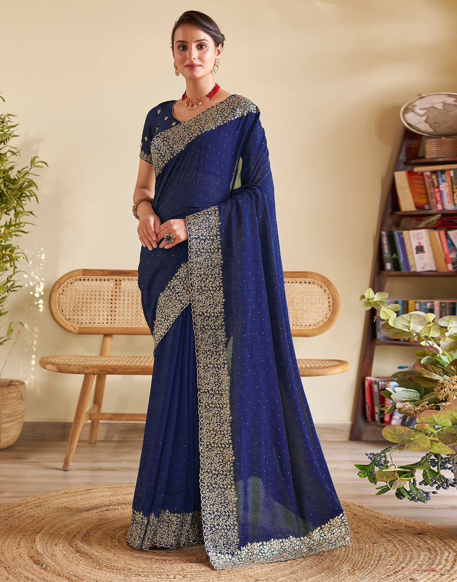 Satrani Silk Embellished Saree With Unstitched Blouse Piece ( Navy Blue ) Satrani Silk Embellished Saree With Unstitched Blouse Piece ( Navy Blue )