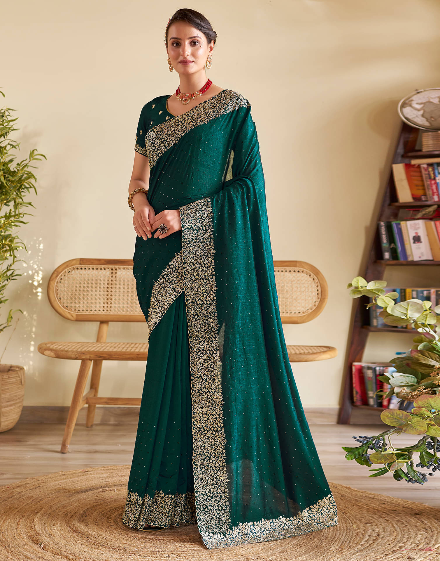 Satrani Silk Embellished Saree With Unstitched Blouse Piece ( Green ) Satrani Silk Embellished Saree With Unstitched Blouse Piece ( Green )