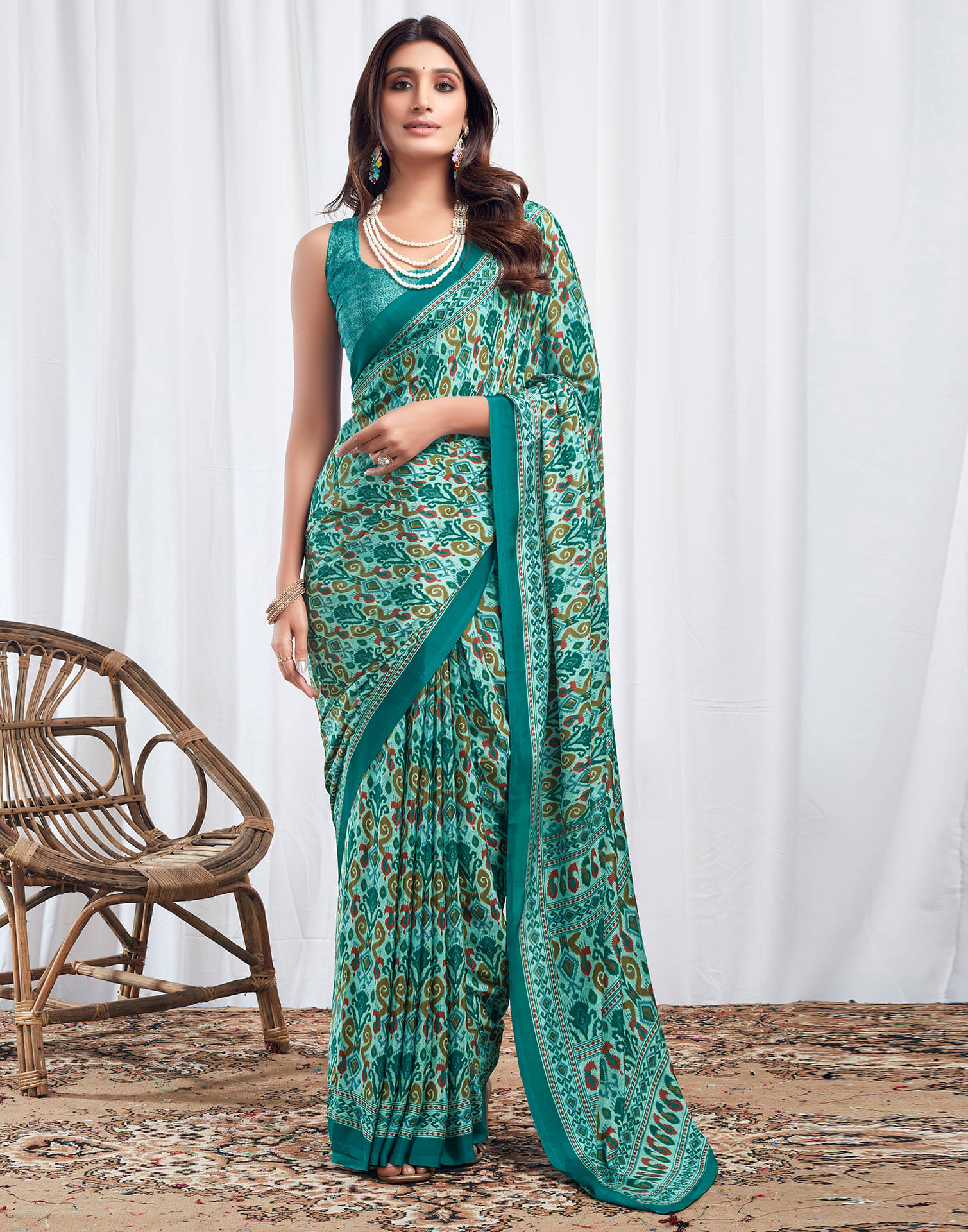 Satrani Silk Printed Saree With Unstitched Blouse Piece ( LightBLue ) Satrani Silk Printed Saree With Unstitched Blouse Piece ( LightBLue )