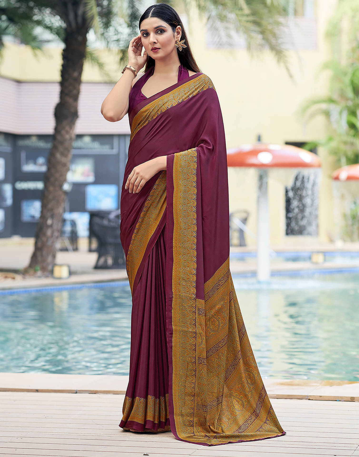 Satrani Silk Printed Saree With Unstitched Blouse Piece ( Wine ) Satrani Silk Printed Saree With Unstitched Blouse Piece ( Wine )