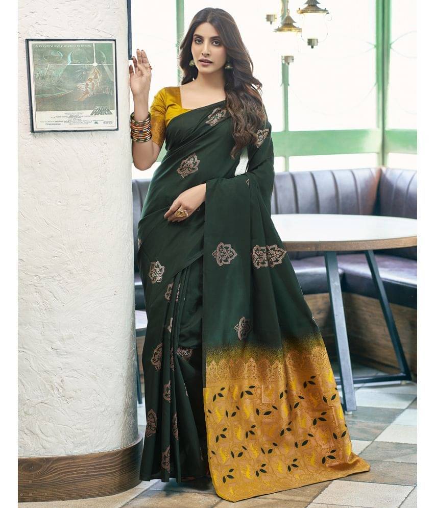     			Satrani Silk Woven Saree With Unstitched Blouse Piece ( Green )