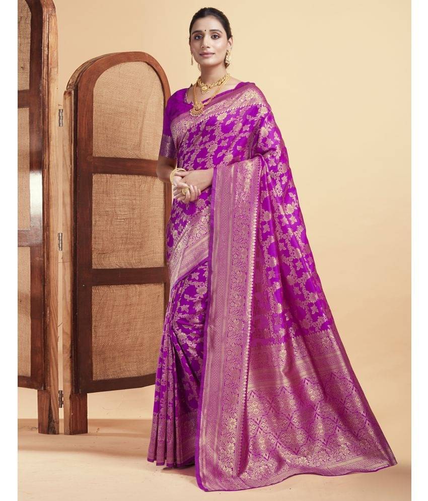 Satrani Silk Woven Saree With Unstitched Blouse Piece ( Magenta ) Satrani Silk Woven Saree With Unstitched Blouse Piece ( Magenta )