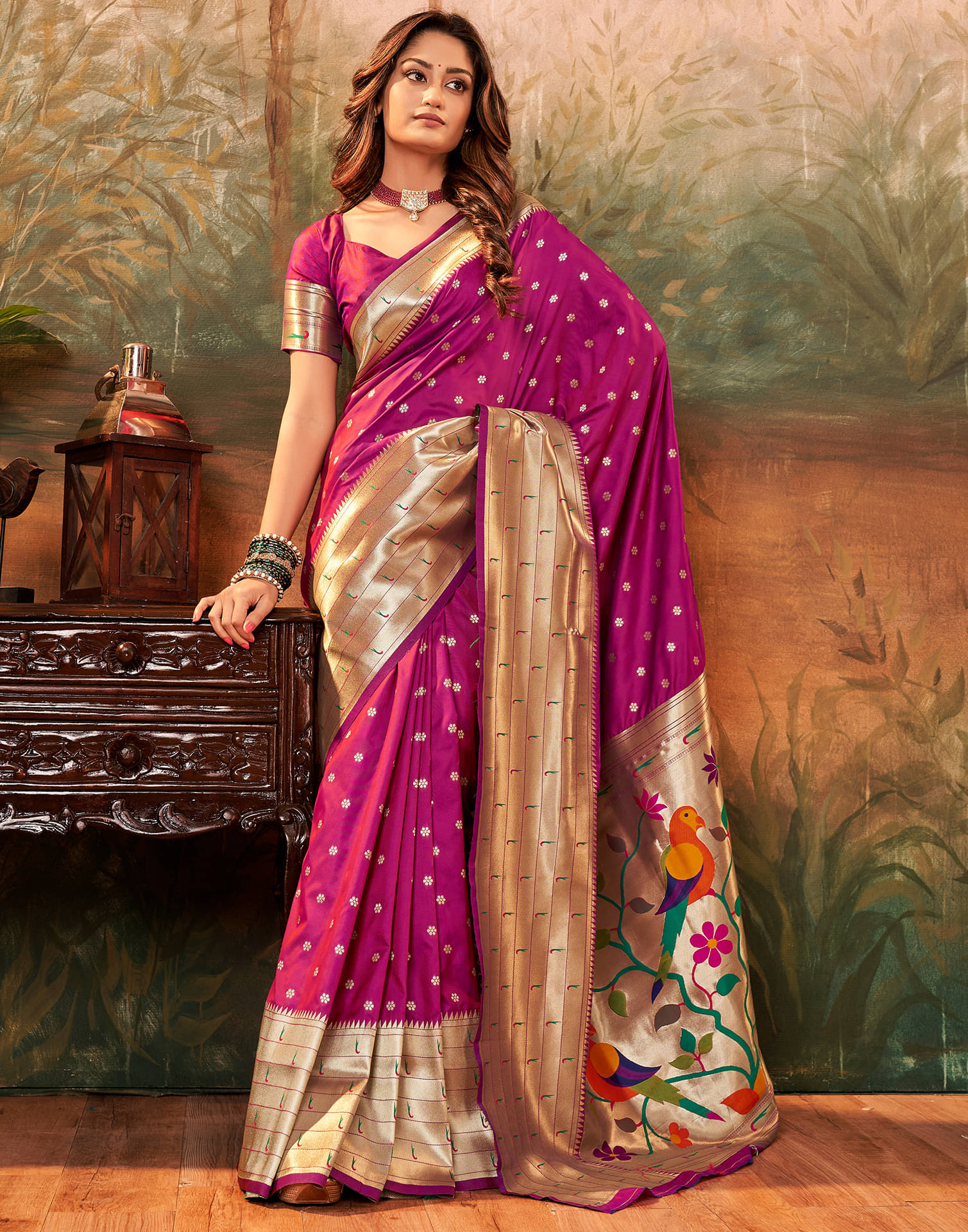     			Satrani Silk Woven Saree With Unstitched Blouse Piece ( Magenta )