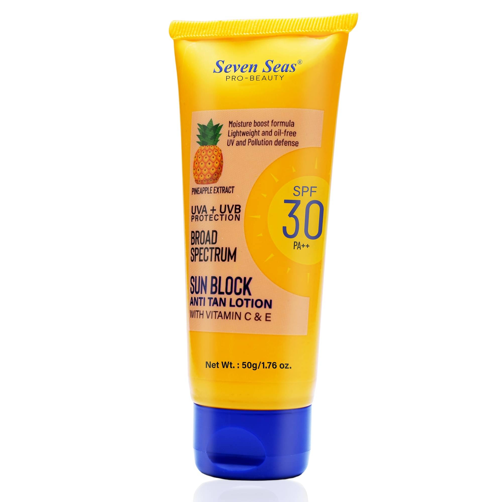 Seven Seas Sun Block Anti Tan Lotion, with Vitamin C & E|Suncreen SPF 30 PA++(PINEAPPLE EXTRACT 50g) Seven Seas Sun Block Anti Tan Lotion, with Vitamin C & E|Suncreen SPF 30 PA++(PINEAPPLE EXTRACT 50g)