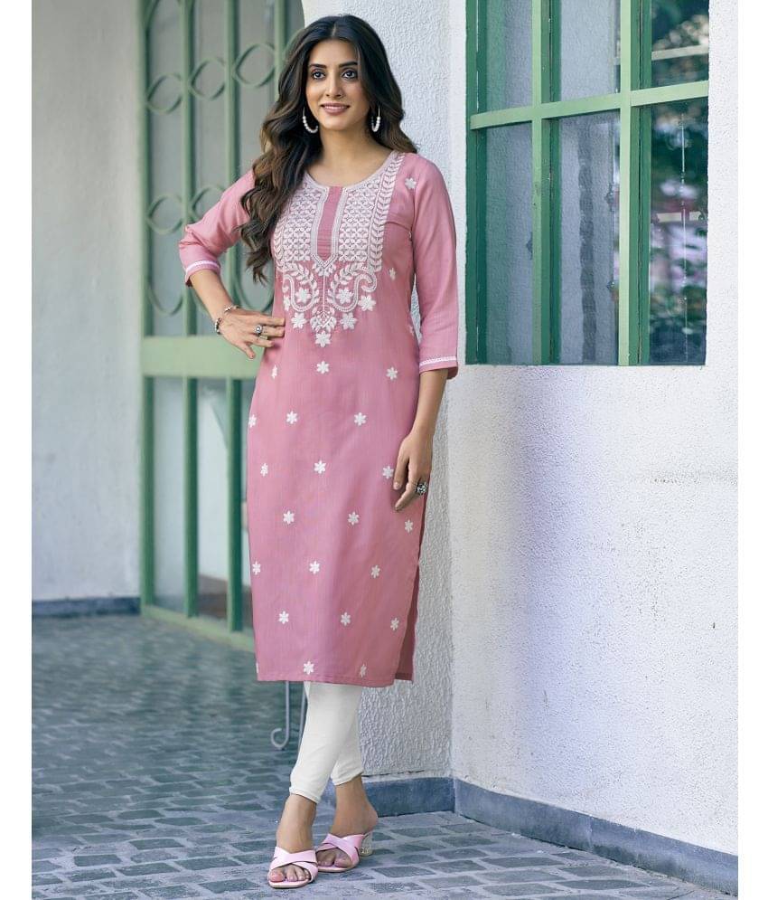     			Skylee Cotton Embroidered Straight Women's Kurti - Pink ( Pack of 1 )