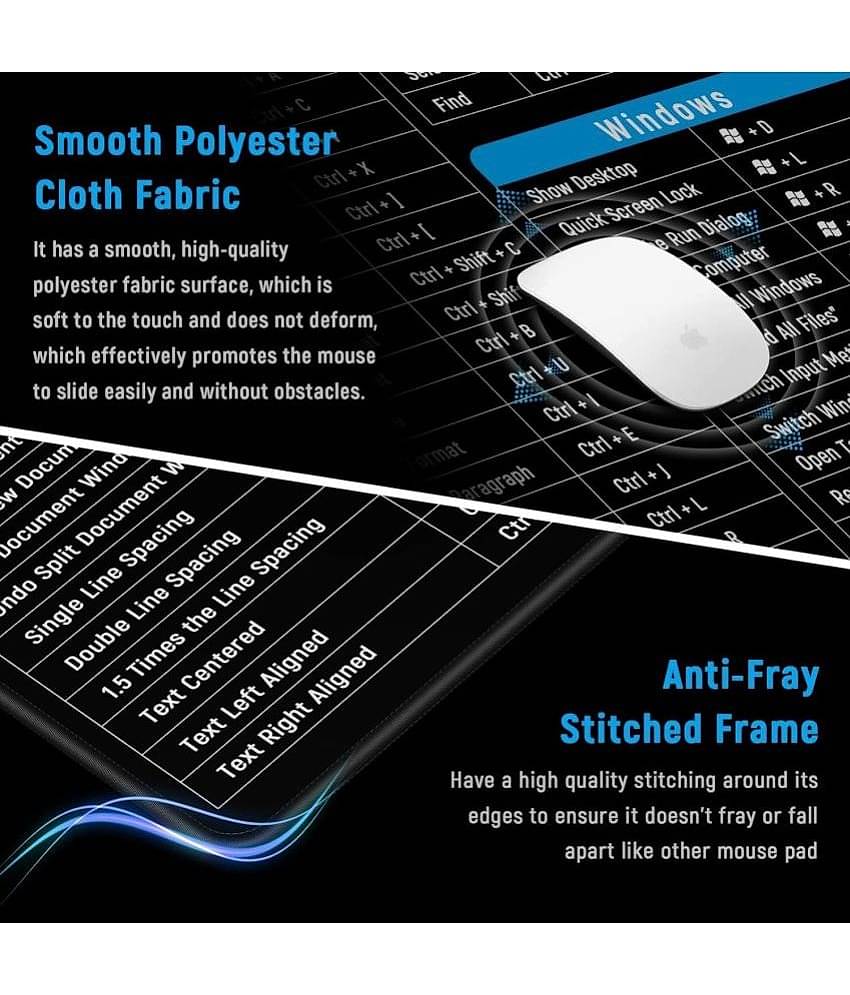 Smooth Waterproof Non-Slip Shortcut Key Rubber Computer Mouse Pad Large Size (80x30cm, Black)