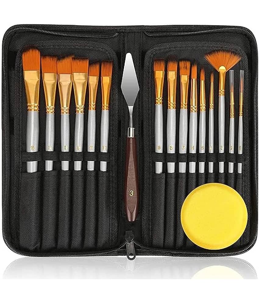 THR3E STROKES 18 Pack Oil Paint Brushes Sets Professional Artist Acrylic Brush Kits for Canvas Painting Ceramic, 15 Sizes Brush 1 Standing Organizer 1 Mixing Knife 1 Watercolor Sponge (Gray) - Stationery | Buy online on ZillyBuy