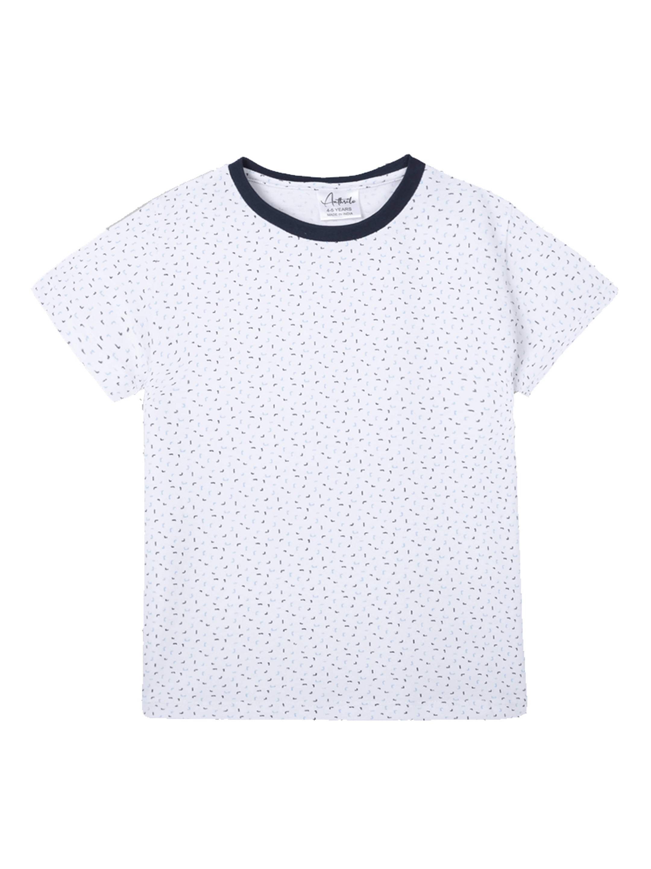     			WHITE DOTTED NAVY RIB SHORT SLEEVE BOYS T-SHIRT - WHITE