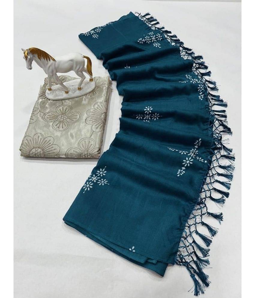 Apnisha Cotton Silk Embellished Saree With Unstitched Blouse Piece ( Turquoise )     			Apnisha Cotton Silk Embellished Saree With Unstitched Blouse Piece ( Turquoise )