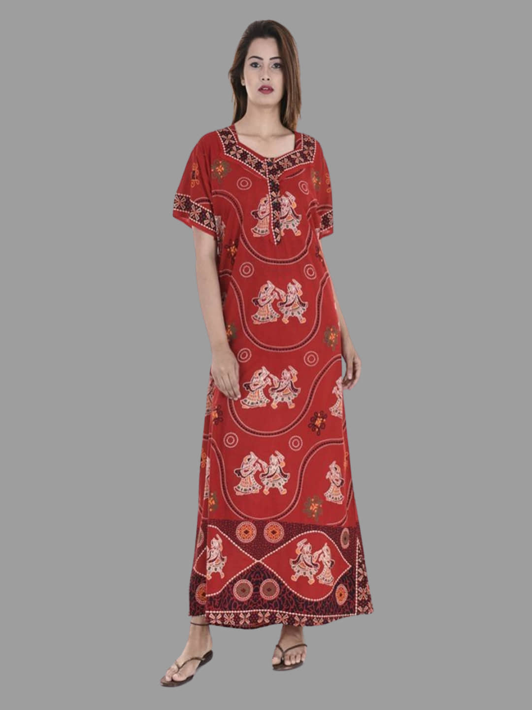 Apratim Red Cotton Women's Nightwear Nighty & Night Gowns ( Pack of 1 ) - Nightwear & Loungewear | Buy online on ZillyBuy