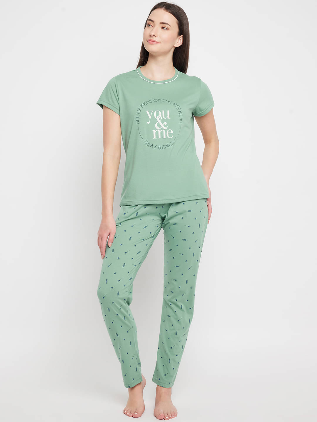     			BELLAFINO Sea Green Cotton Blend Women's Nightwear Nightsuit Sets ( Pack of 1 )