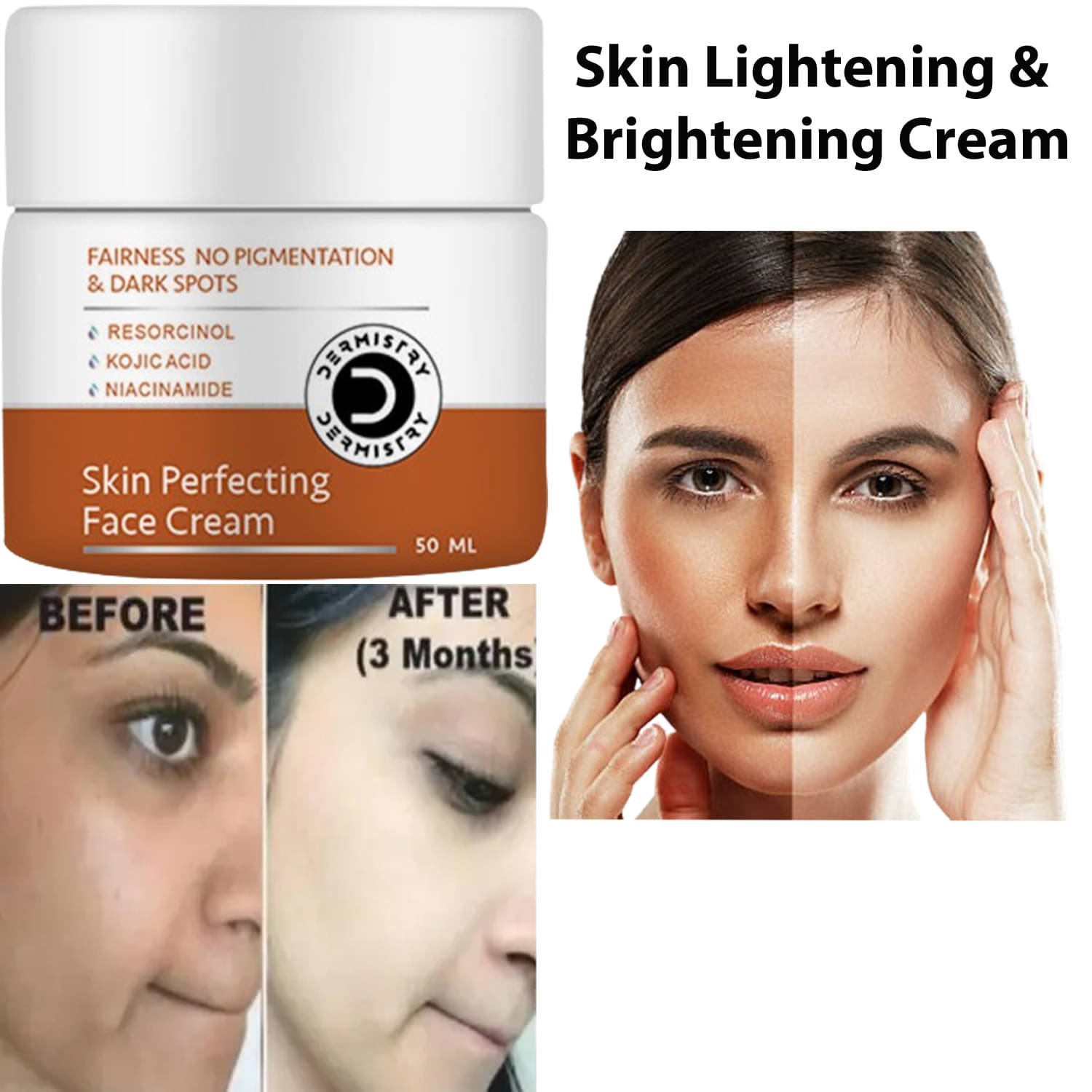 Dermistry Hyper Pigmentation Fairness Kojic Acid Face Cream Skin D Tan Whitening Lightening Brightening Shine Care Anti Blemishes Pigment Melasma Removal Glowing Beauty Moisturizer Goree Gora Lotion Serum Pack Scrub Facial Kit Bleach Cleanser Mask-50ml Dermistry Hyper Pigmentation Fairness Kojic Acid Face Cream Skin D Tan Whitening Lightening Brightening Shine Care Anti Blemishes Pigment Melasma Removal Glowing Beauty Moisturizer Goree Gora Lotion Serum Pack Scrub Facial Kit Bleach Cleanser Mask-50ml