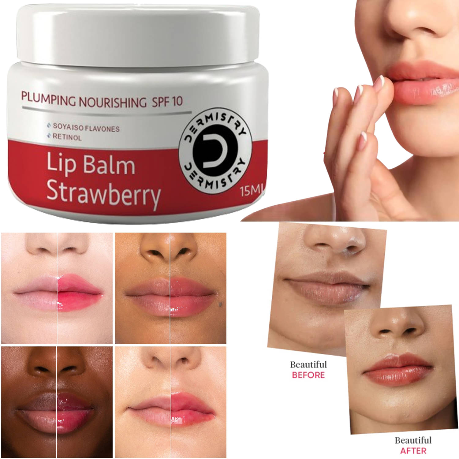     			Dermistry Plumping Nourishing SPF10 Tint Strawberry Lip Care Balm for Dry Dark Damaged Chapped Lips Coconut Repair Lightening Brightening Glowing Shiner Lips Men Women Best Product Use Combo Lips@tick Gloss Set Exfoliators Serum Cheek Tint Oil Glossy Mask