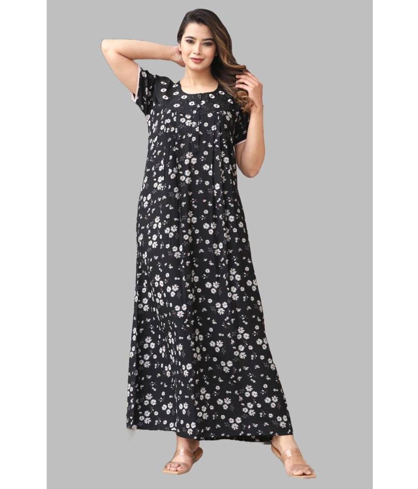     			G4Girl Rayon Printed Women Regular Nighty ( Black )