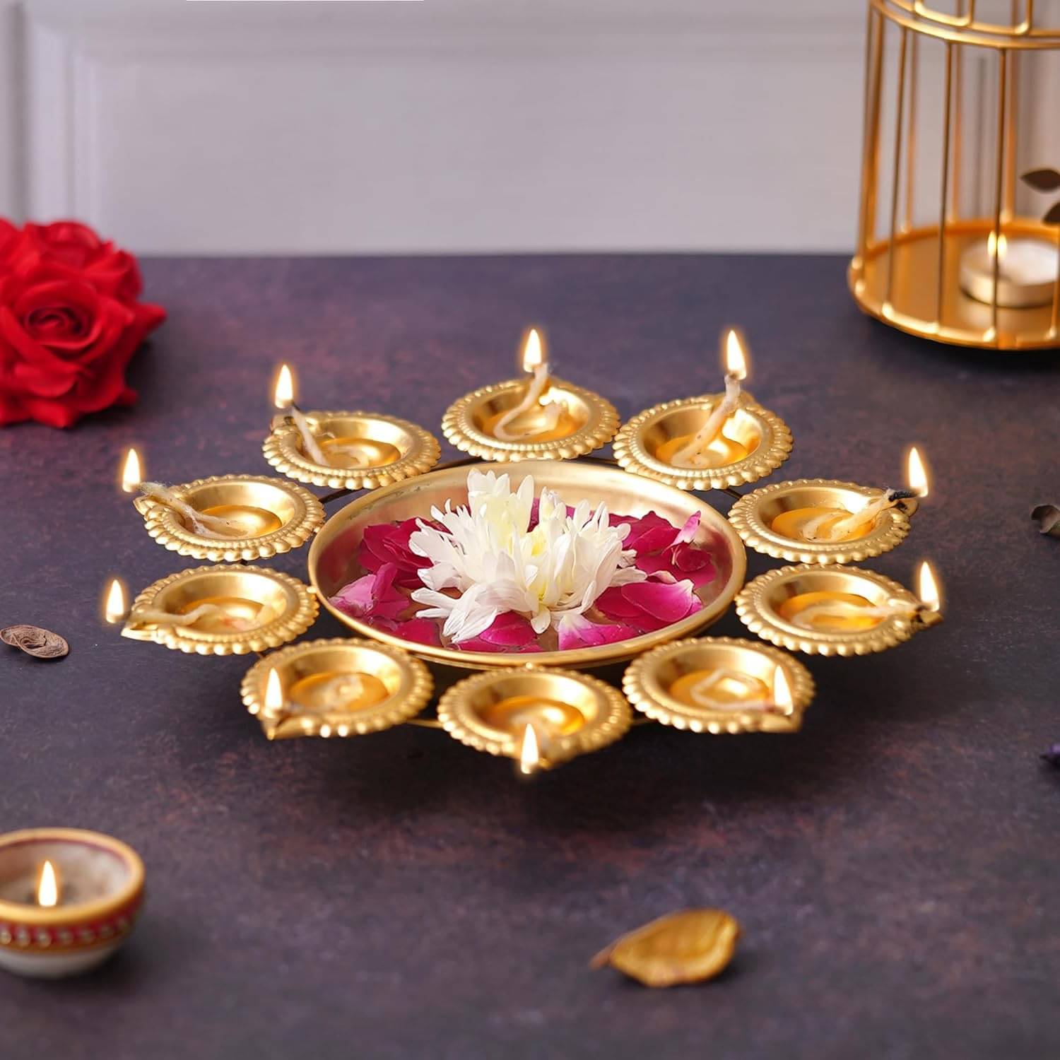     			JaipurCrafts Gold Iron Diwali Diya