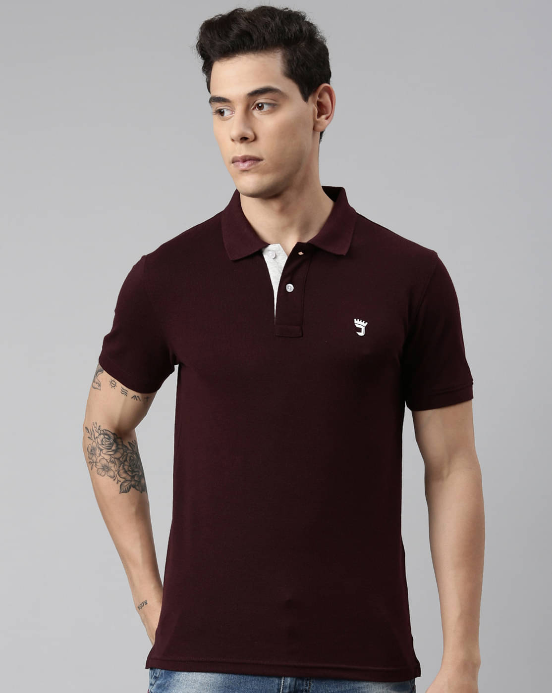 Joven Pack of 1 Cotton Blend Regular Fit Solid Half Sleeves Men's Polo T Shirt ( Maroon )     			Joven Pack of 1 Cotton Blend Regular Fit Solid Half Sleeves Men's Polo T Shirt ( Maroon )
