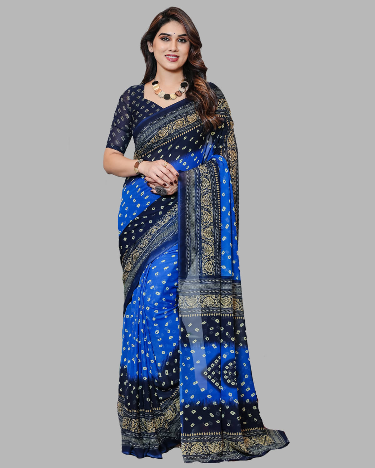 Kashvi Sarees Georgette Printed Saree With Unstitched Blouse Piece ( Blue ) Kashvi Sarees Georgette Printed Saree With Unstitched Blouse Piece ( Blue )