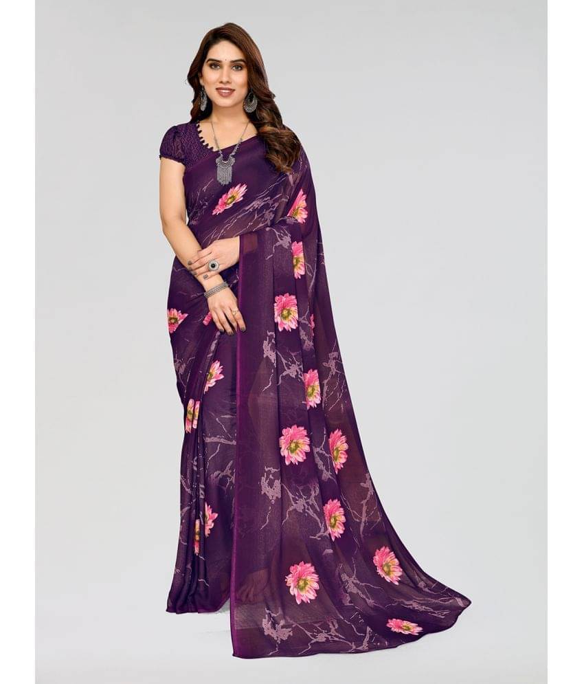 Kashvi Sarees Georgette Printed Saree With Unstitched Blouse Piece ( Purple ) Kashvi Sarees Georgette Printed Saree With Unstitched Blouse Piece ( Purple )