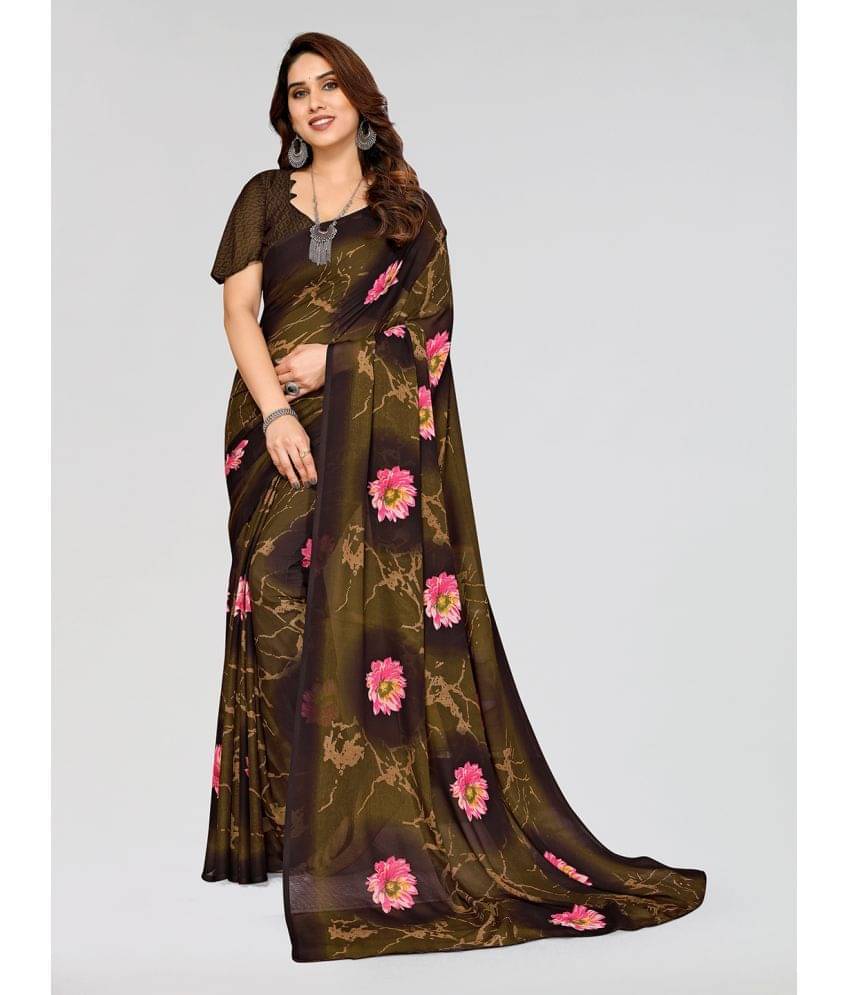 Kashvi Sarees Georgette Printed Saree With Unstitched Blouse Piece ( Brown ) Kashvi Sarees Georgette Printed Saree With Unstitched Blouse Piece ( Brown )