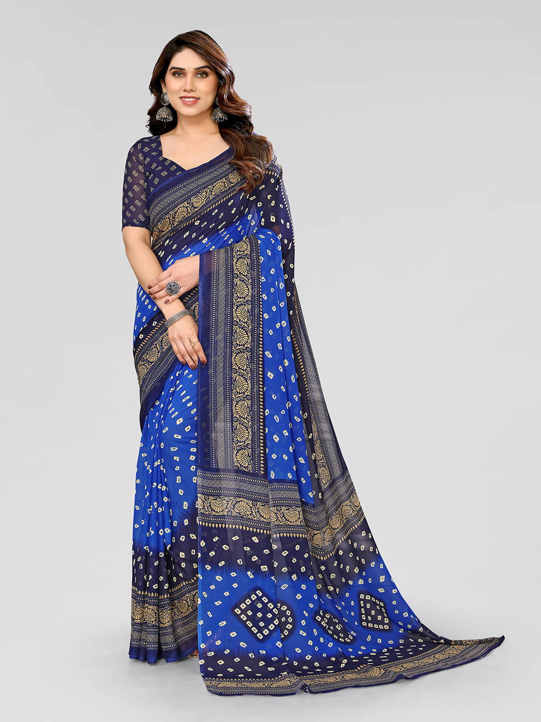 Kashvi Sarees Georgette Printed Saree With Unstitched Blouse Piece ( Blue ) Kashvi Sarees Georgette Printed Saree With Unstitched Blouse Piece ( Blue )