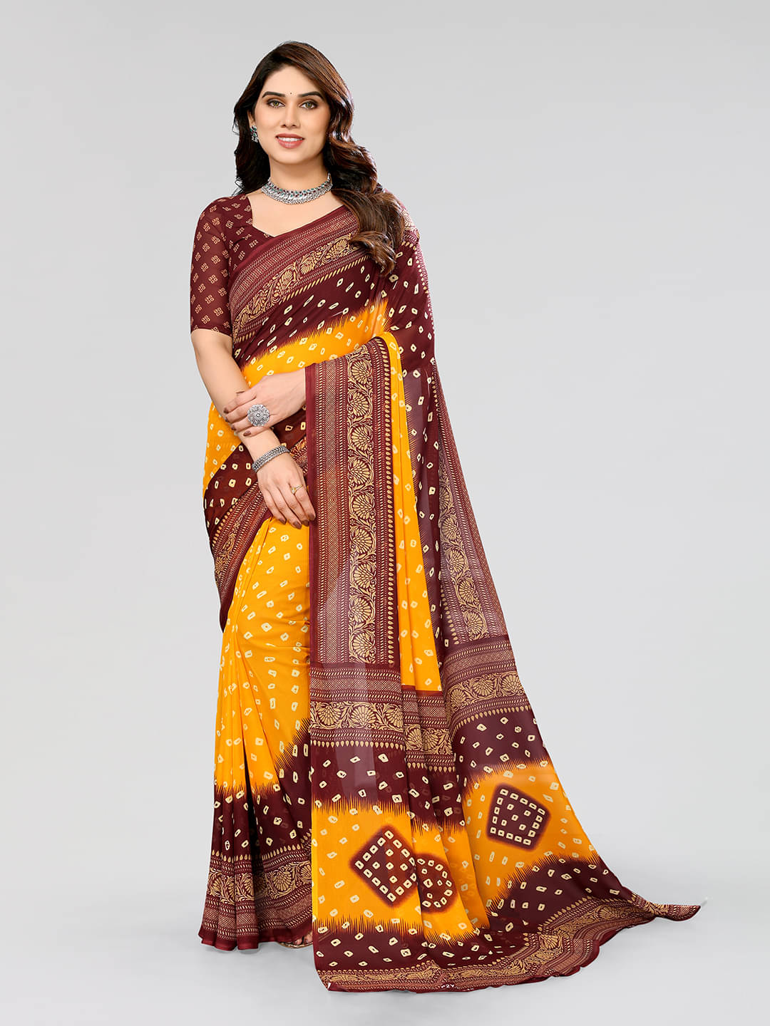 Kashvi Sarees Georgette Printed Saree With Unstitched Blouse Piece ( Yellow ) Kashvi Sarees Georgette Printed Saree With Unstitched Blouse Piece ( Yellow )