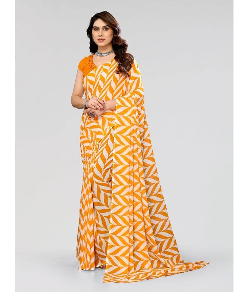 Kashvi Sarees Georgette Printed Saree With Unstitched Blouse Piece ( Yellow ) Kashvi Sarees Georgette Printed Saree With Unstitched Blouse Piece ( Yellow )