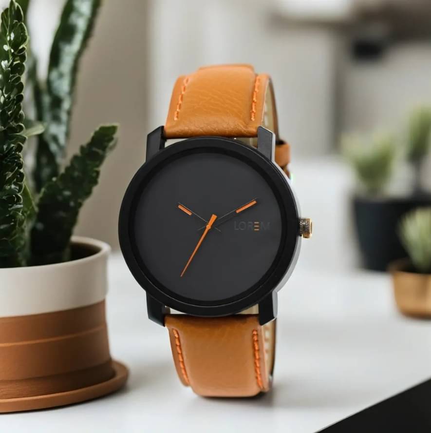     			Lorem Orange Leather Analog Men's Watch