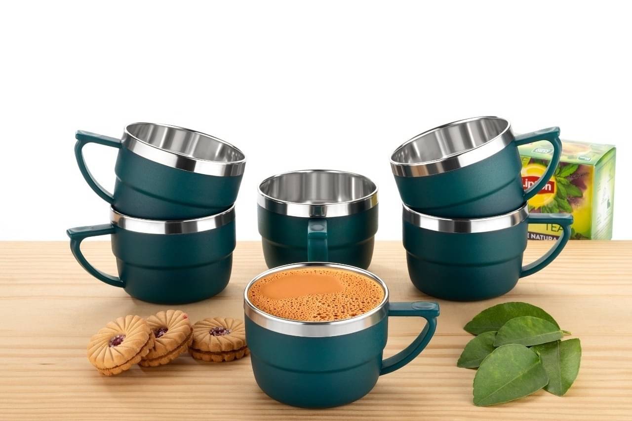     			MAGICSPOON Tea Cup Set Solid Steel Tea Cup 200 ml ( Pack of 6 )