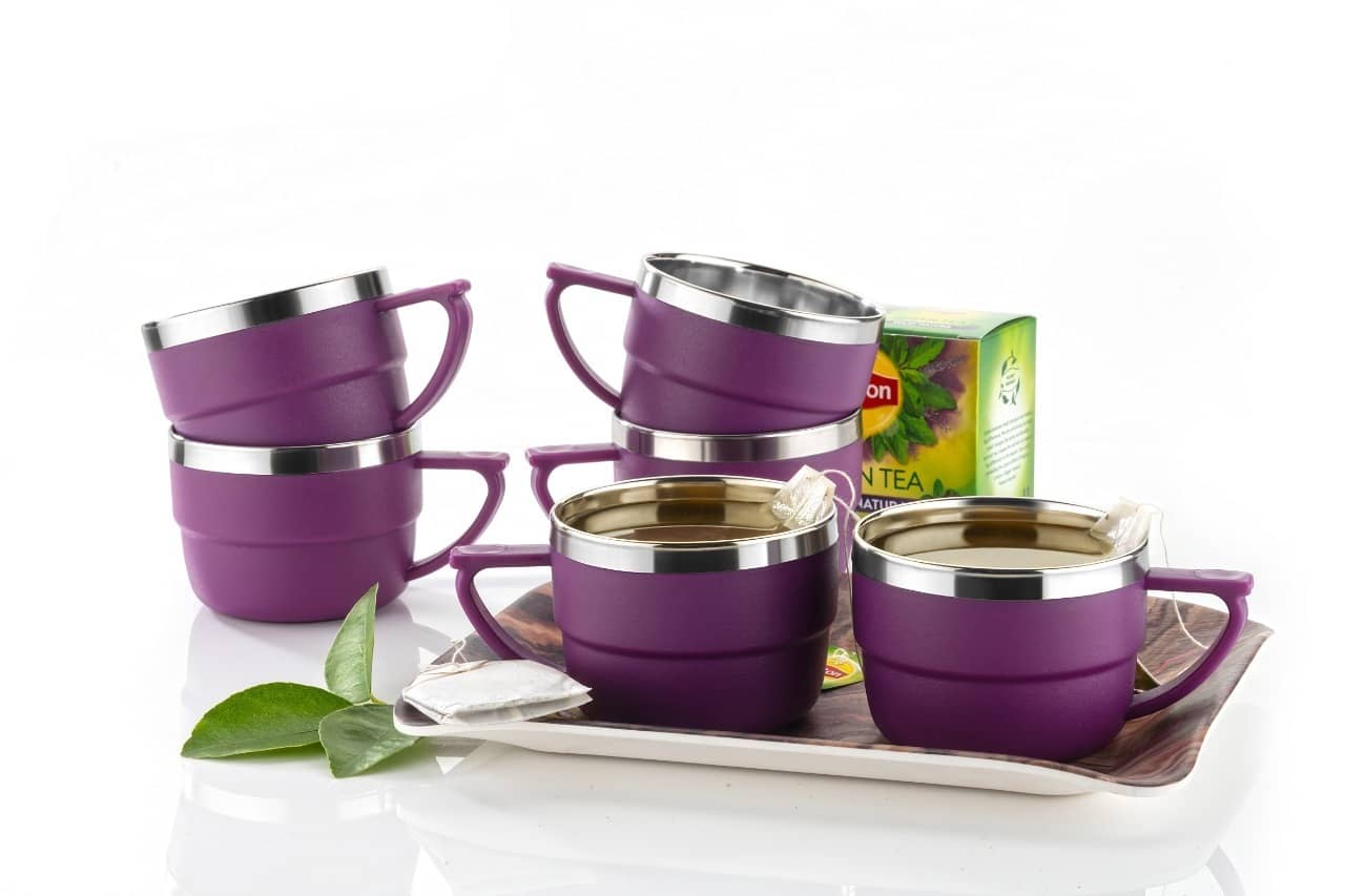 MAGICSPOON Tea Cup Set Solid Steel Tea Cup 200 ml ( Pack of 6 )