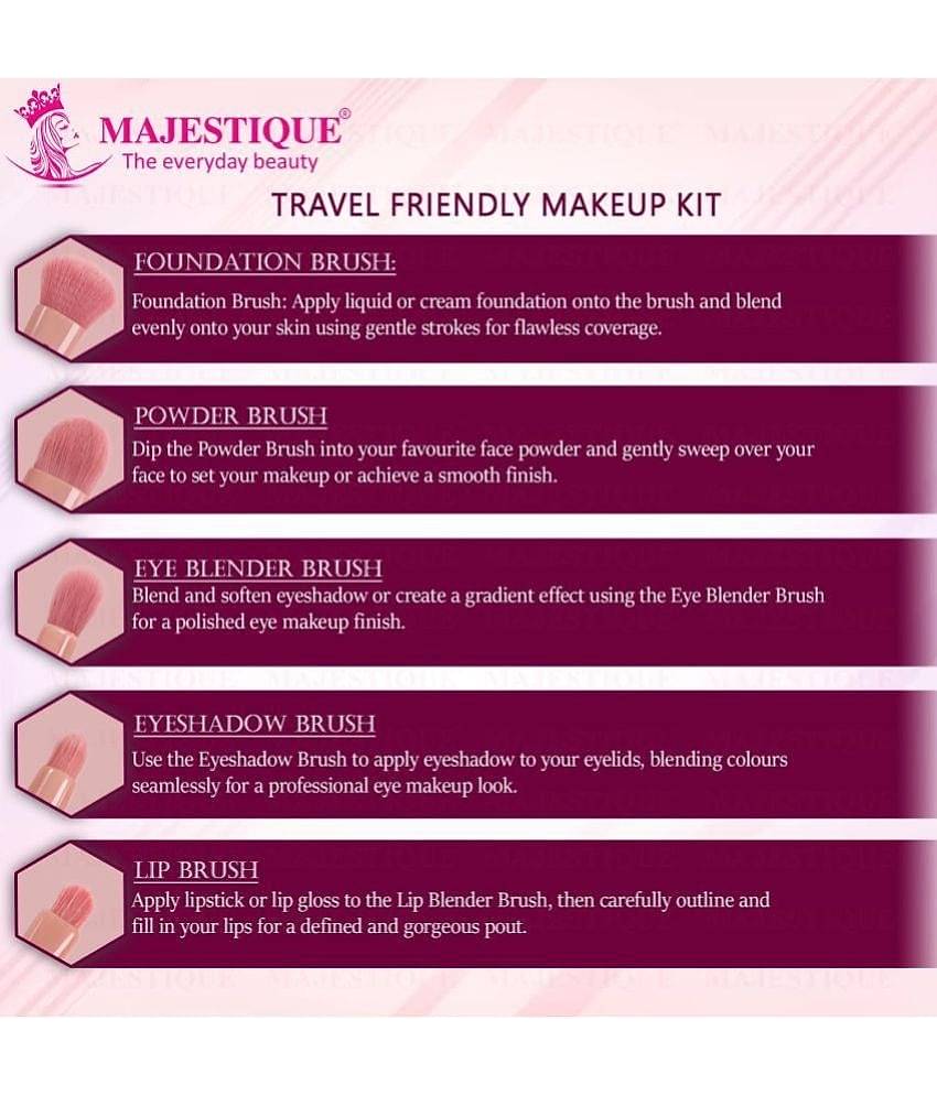 Majestique Travel Friendly Make-Up Kit with Mirror, Ultra-Soft Bristles for Face, Lip Eye - 6 Pcs