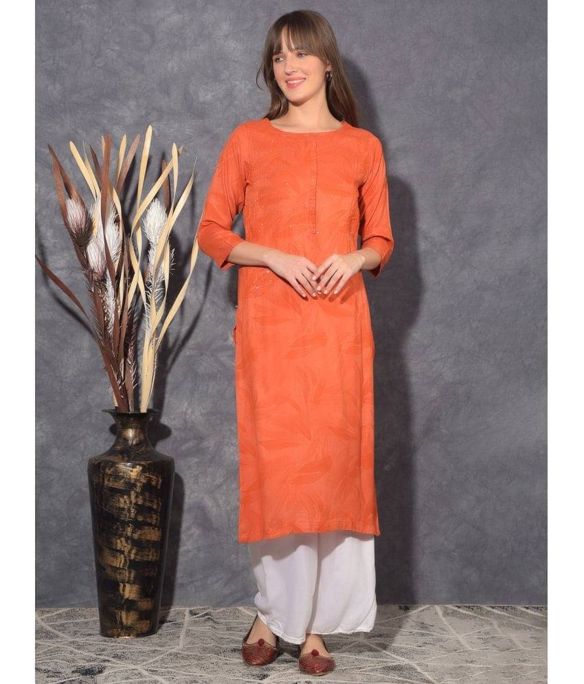 Mamoose Rayon Self Design Straight Women's Kurti - Orange ( Pack of 1 ) Mamoose Rayon Self Design Straight Women's Kurti - Orange ( Pack of 1 )