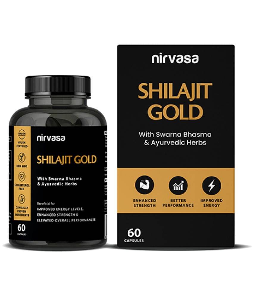 Nirvasa Shilajit Gold 60 Capsules | 100% Pure Himalayan Shilajit Original Capsules | Contains 24 Carat Gold, Gokshura, Akarkara, Triphala, Safed Musli & Ashwagandha Nirvasa Shilajit Gold 60 Capsules | 100% Pure Himalayan Shilajit Original Capsules | Contains 24 Carat Gold, Gokshura, Akarkara, Triphala, Safed Musli & Ashwagandha