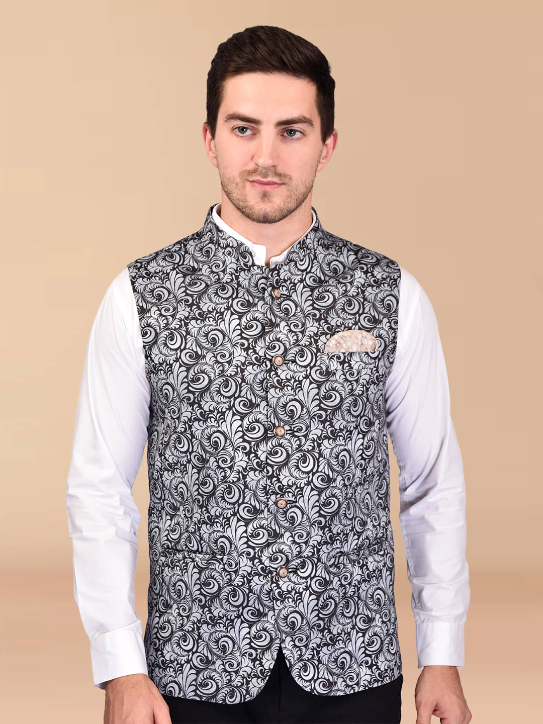     			PRINTCULTR Black Cotton Blend Men's Nehru Jacket ( Pack of 1 )