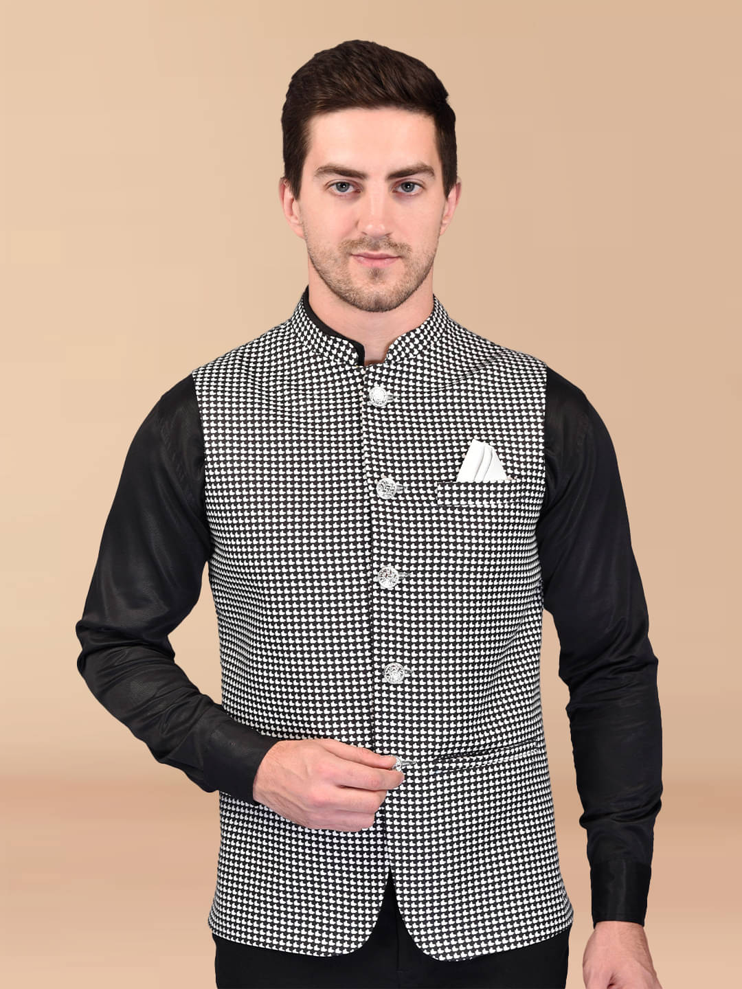     			PRINTCULTR Black Cotton Blend Men's Nehru Jacket ( Pack of 1 )
