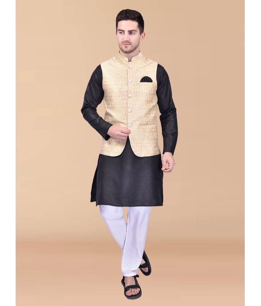 PRINTCULTR Black Cotton Regular Fit Men's Kurta Pyjama Set ( Pack of 1 ) PRINTCULTR Black Cotton Regular Fit Men's Kurta Pyjama Set ( Pack of 1 )
