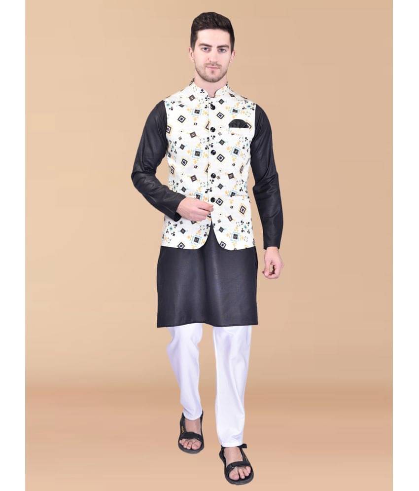 PRINTCULTR Black Cotton Regular Fit Men's Kurta Pyjama Set ( Pack of 1 ) PRINTCULTR Black Cotton Regular Fit Men's Kurta Pyjama Set ( Pack of 1 )