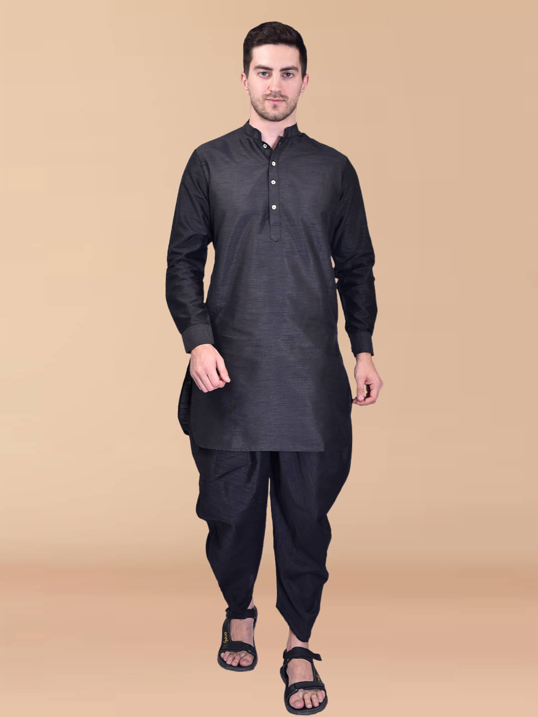 PRINTCULTR Black Silk Regular Fit Men's Dhoti Kurta Set ( Pack of 1 ) PRINTCULTR Black Silk Regular Fit Men's Dhoti Kurta Set ( Pack of 1 )