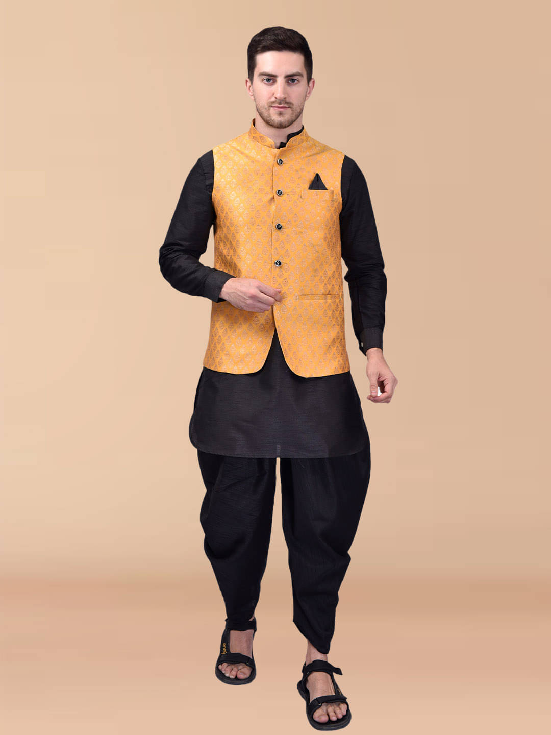     			PRINTCULTR Black Silk Regular Fit Men's Dhoti Kurta Set ( Pack of 1 )