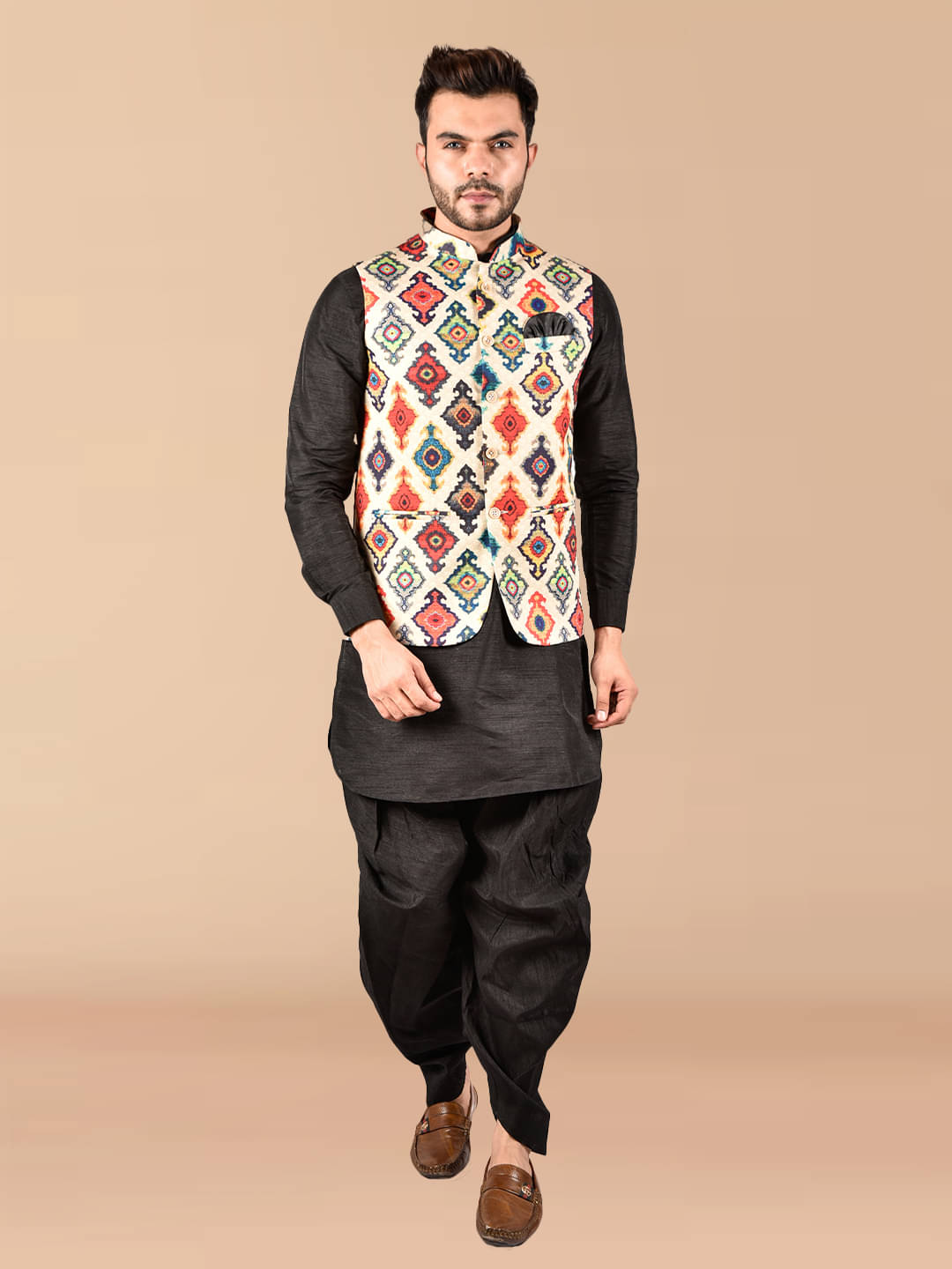     			PRINTCULTR Black Silk Regular Fit Men's Dhoti Kurta Set ( Pack of 1 )