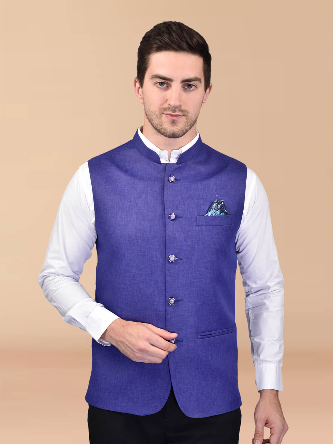 PRINTCULTR Blue Cotton Blend Men's Nehru Jacket ( Pack of 1 ) PRINTCULTR Blue Cotton Blend Men's Nehru Jacket ( Pack of 1 )