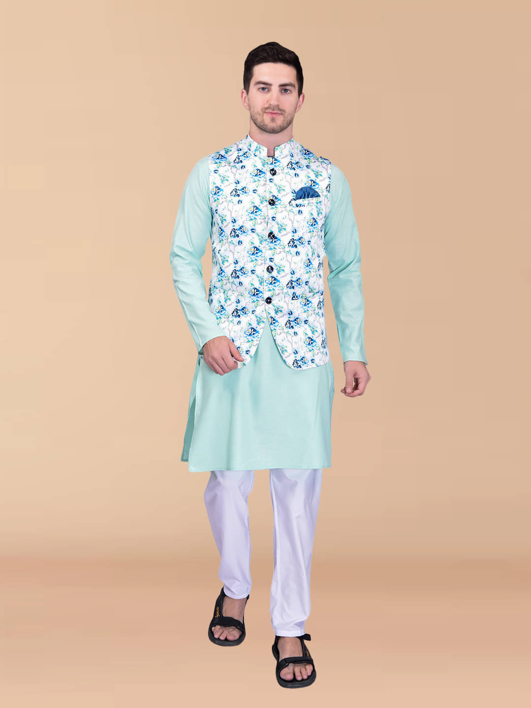 PRINTCULTR Blue Cotton Regular Fit Men's Kurta Pyjama Set ( Pack of 1 ) PRINTCULTR Blue Cotton Regular Fit Men's Kurta Pyjama Set ( Pack of 1 )