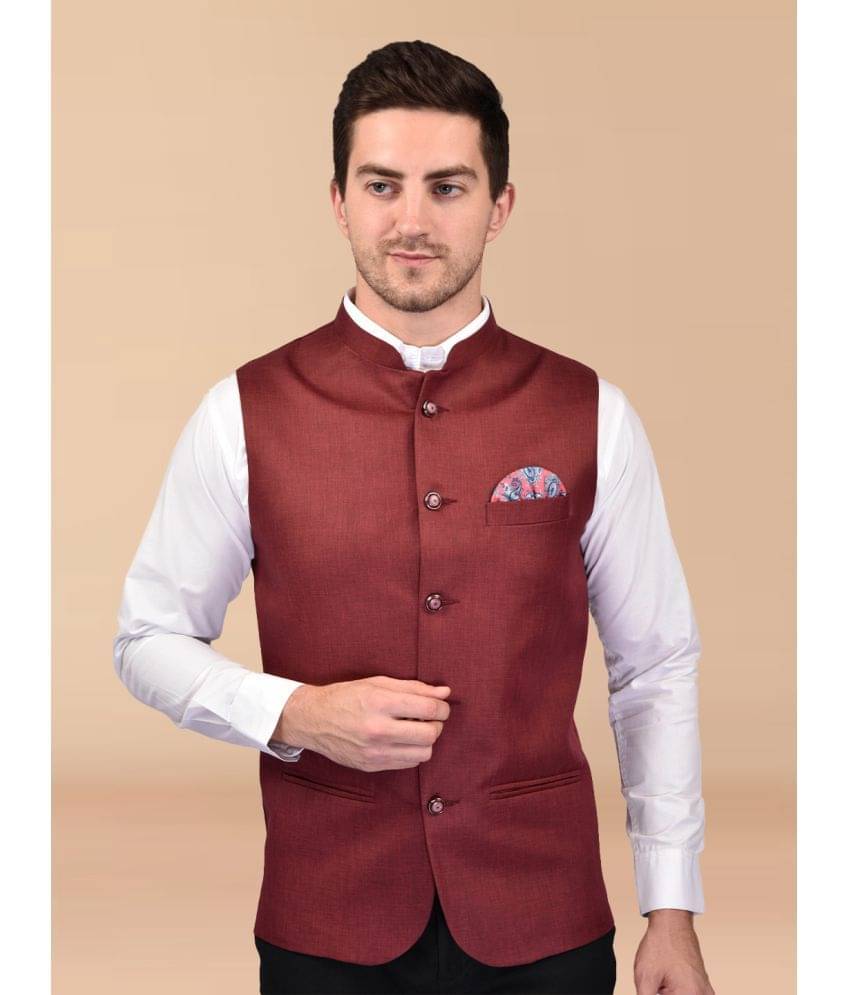     			PRINTCULTR Brown Cotton Blend Men's Nehru Jacket ( Pack of 1 )