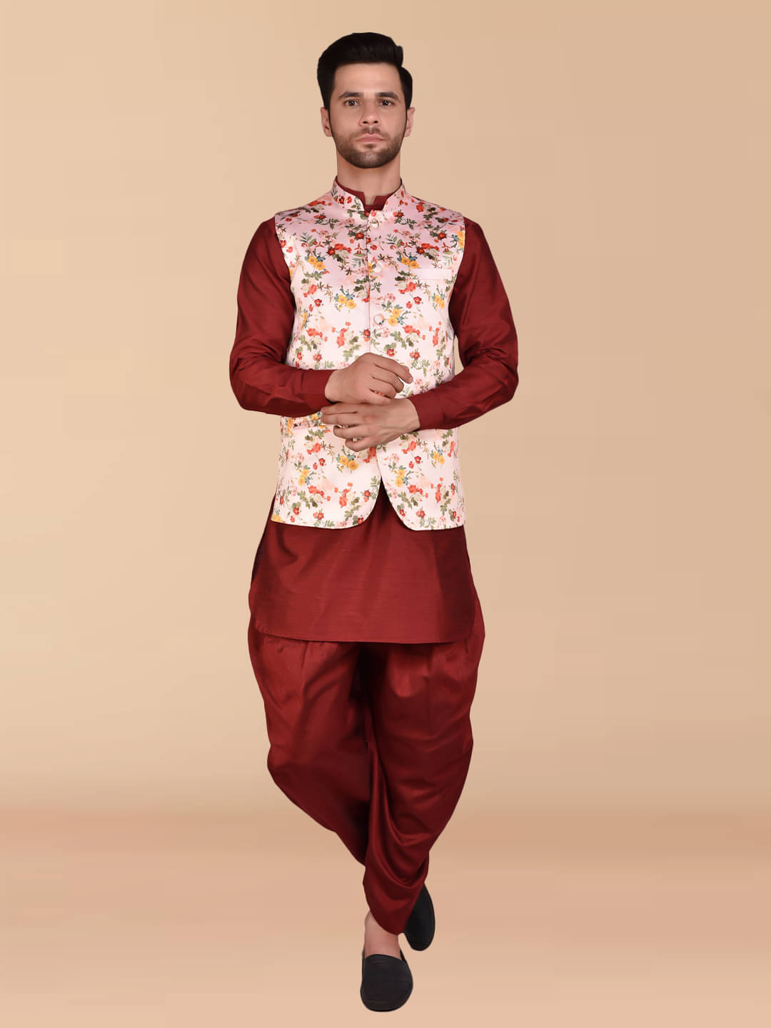     			PRINTCULTR Brown Silk Regular Fit Men's Dhoti Kurta Set ( Pack of 1 )