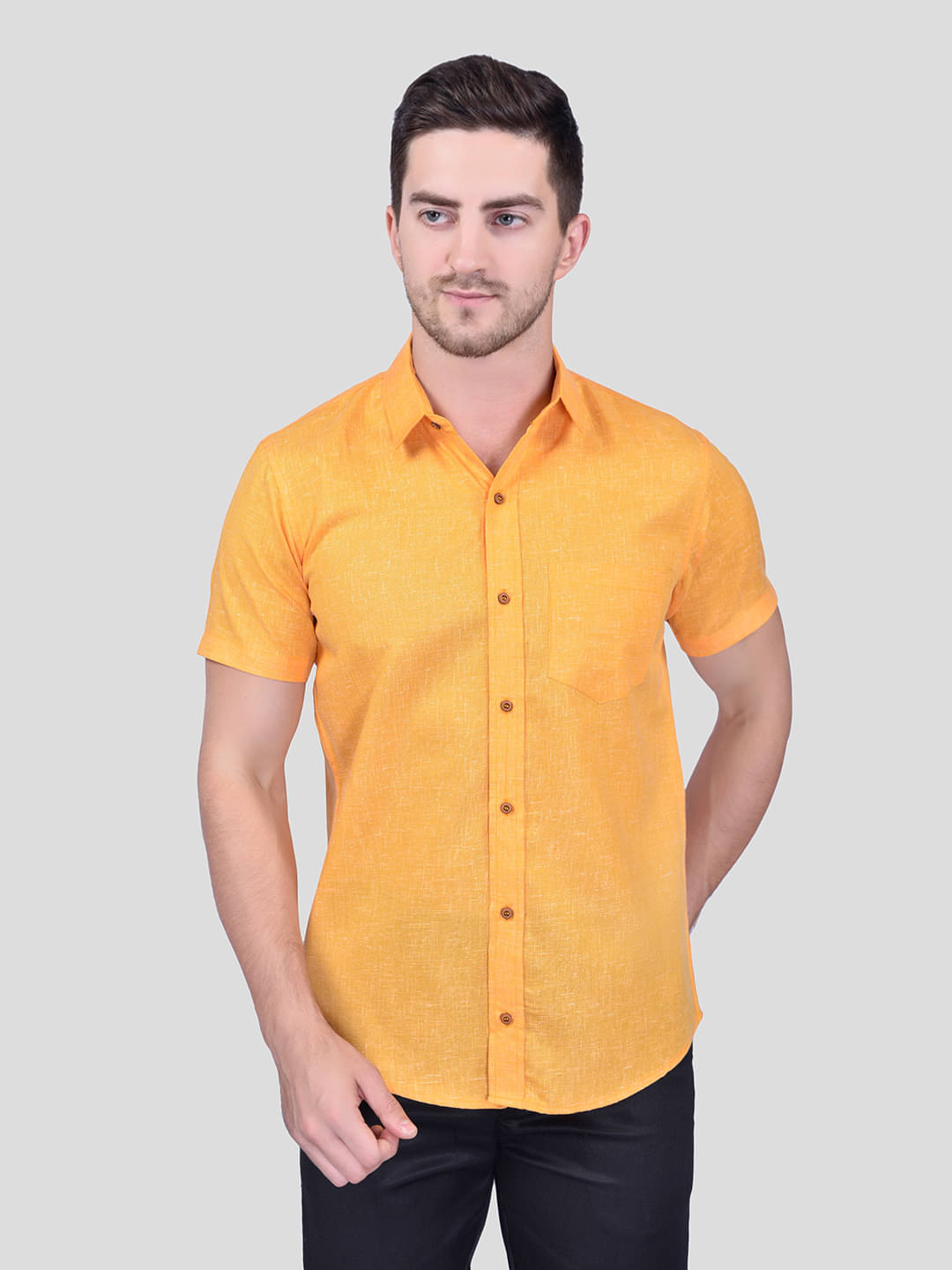 PRINTCULTR Cotton Blend Regular Fit Solids Half Sleeves Men's Casual Shirt - Yellow ( Pack of 1 ) PRINTCULTR Cotton Blend Regular Fit Solids Half Sleeves Men's Casual Shirt - Yellow ( Pack of 1 )