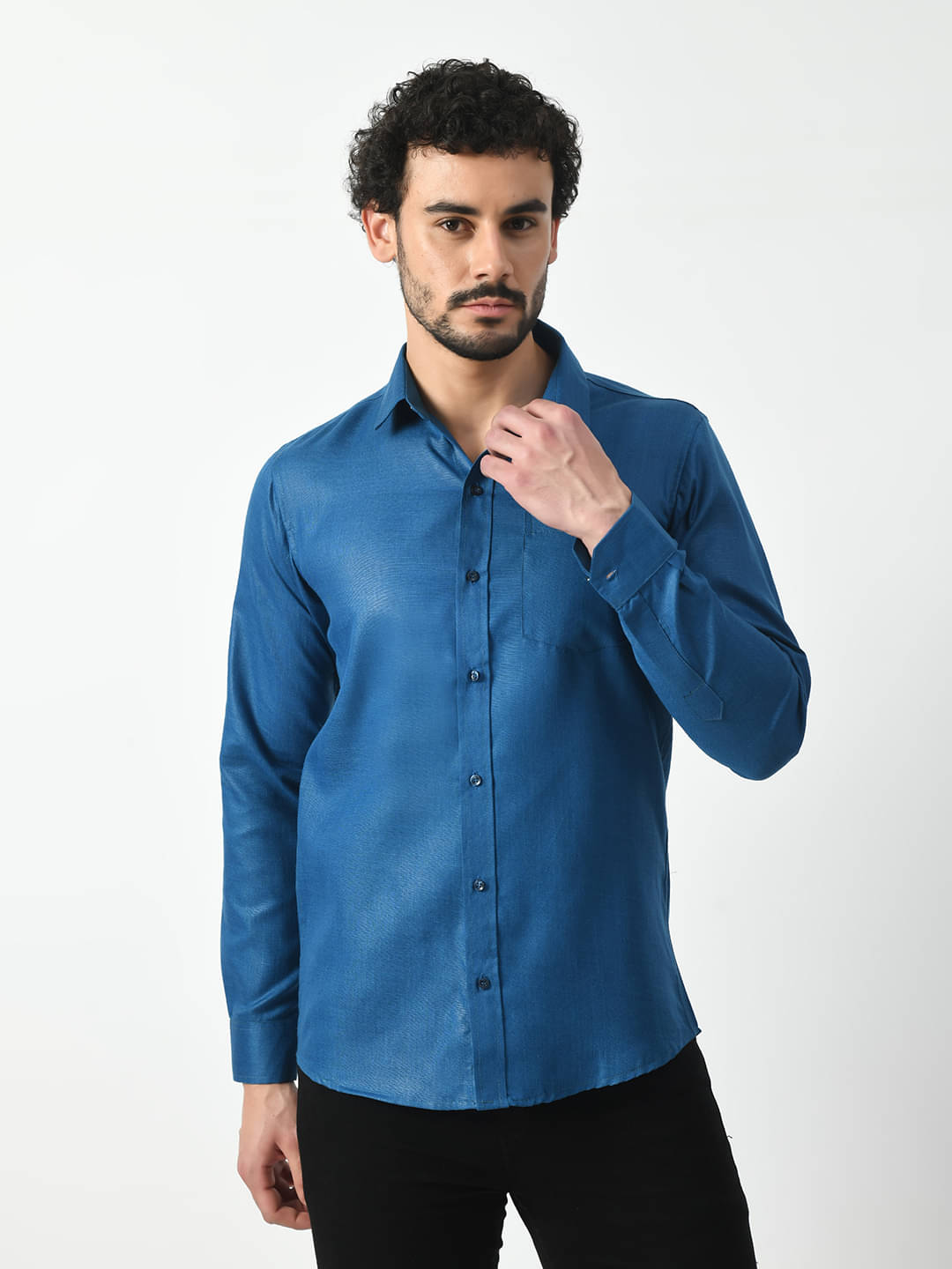     			PRINTCULTR Cotton Blend Regular Fit Solids Full Sleeves Men's Casual Shirt - Blue ( Pack of 1 )