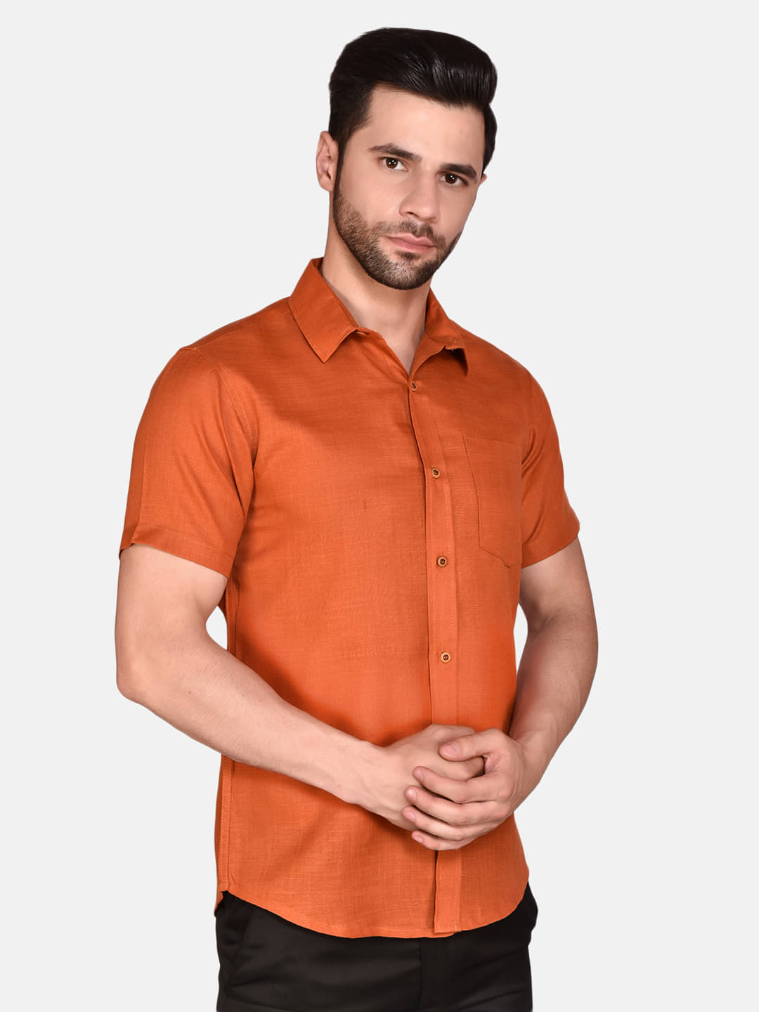     			PRINTCULTR Cotton Blend Regular Fit Solids Half Sleeves Men's Casual Shirt - Orange ( Pack of 1 )