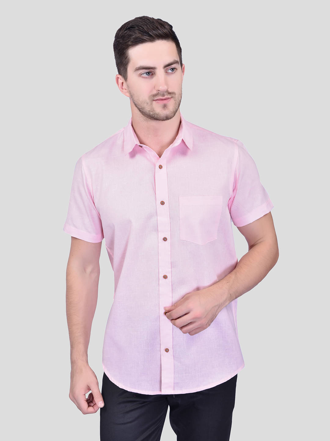 PRINTCULTR Cotton Blend Regular Fit Solids Half Sleeves Men's Casual Shirt - Pink ( Pack of 1 ) PRINTCULTR Cotton Blend Regular Fit Solids Half Sleeves Men's Casual Shirt - Pink ( Pack of 1 )