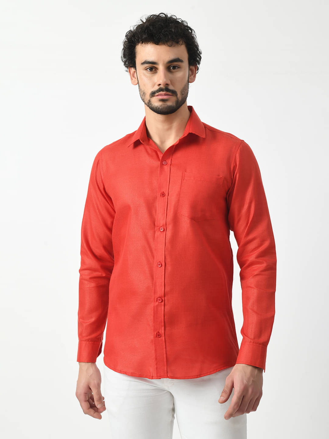 PRINTCULTR Cotton Blend Regular Fit Solids Full Sleeves Men's Casual Shirt - Red ( Pack of 1 )     			PRINTCULTR Cotton Blend Regular Fit Solids Full Sleeves Men's Casual Shirt - Red ( Pack of 1 )