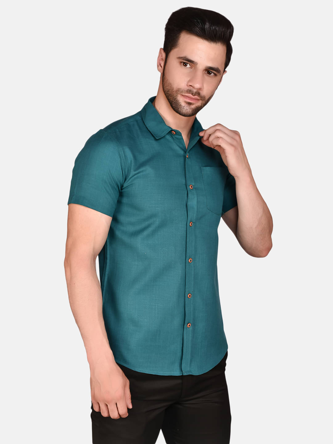     			PRINTCULTR Cotton Blend Regular Fit Solids Half Sleeves Men's Casual Shirt - Teal ( Pack of 1 )